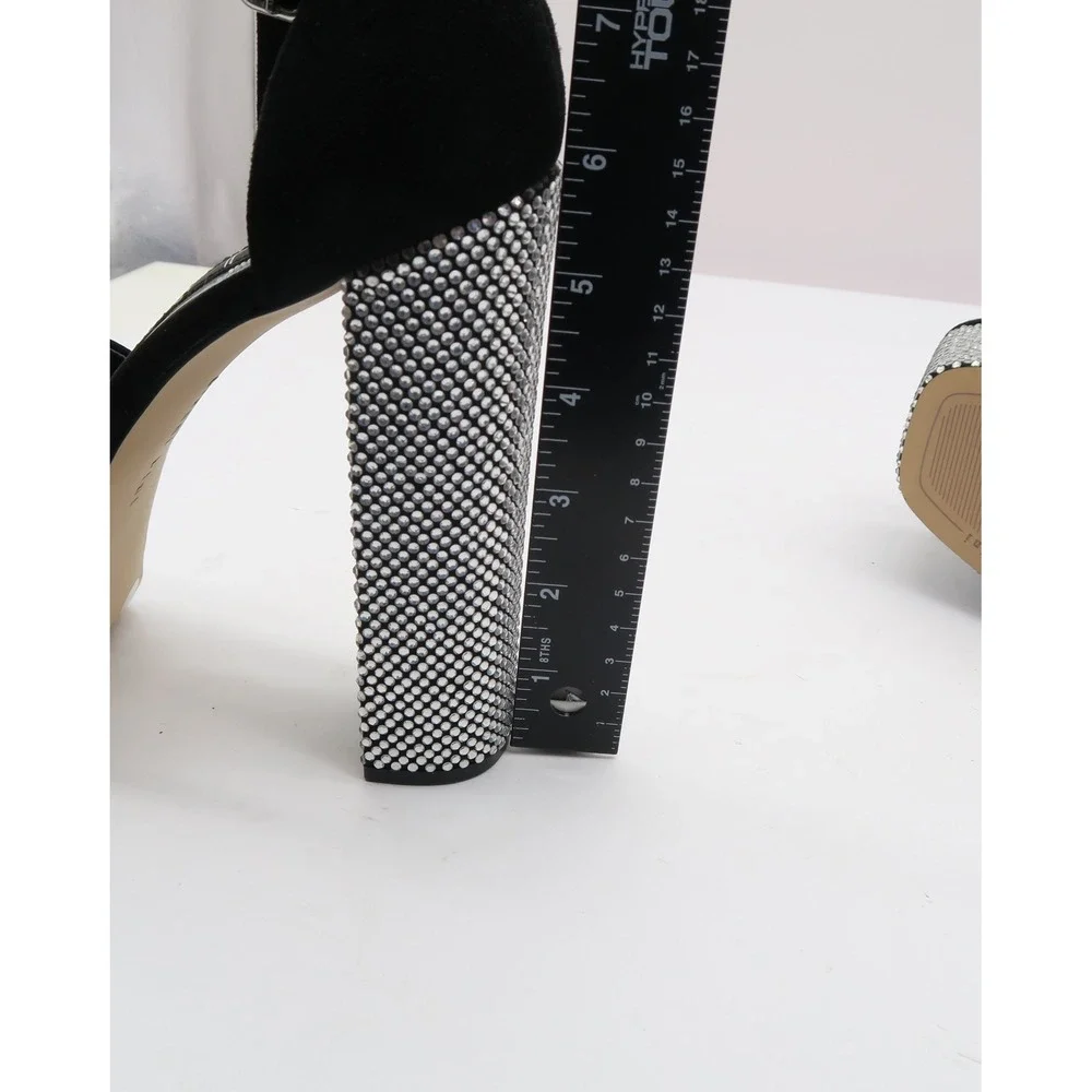 Gianni Bini Rhinestone Platform Heels Black Suede Block Heel Ankle Strap Pumps 8